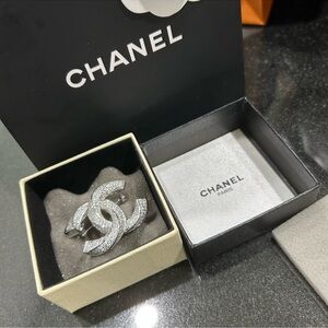NIB CHANEL Sparkling Silver Logo Brooch